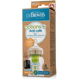 Dr. Brown's Γυάλινο Μπιμπερό Options+ Wide Neck Κατά των Κολικών με Θηλή Σιλικόνης 150ml για 0+ μηνών WB 51700